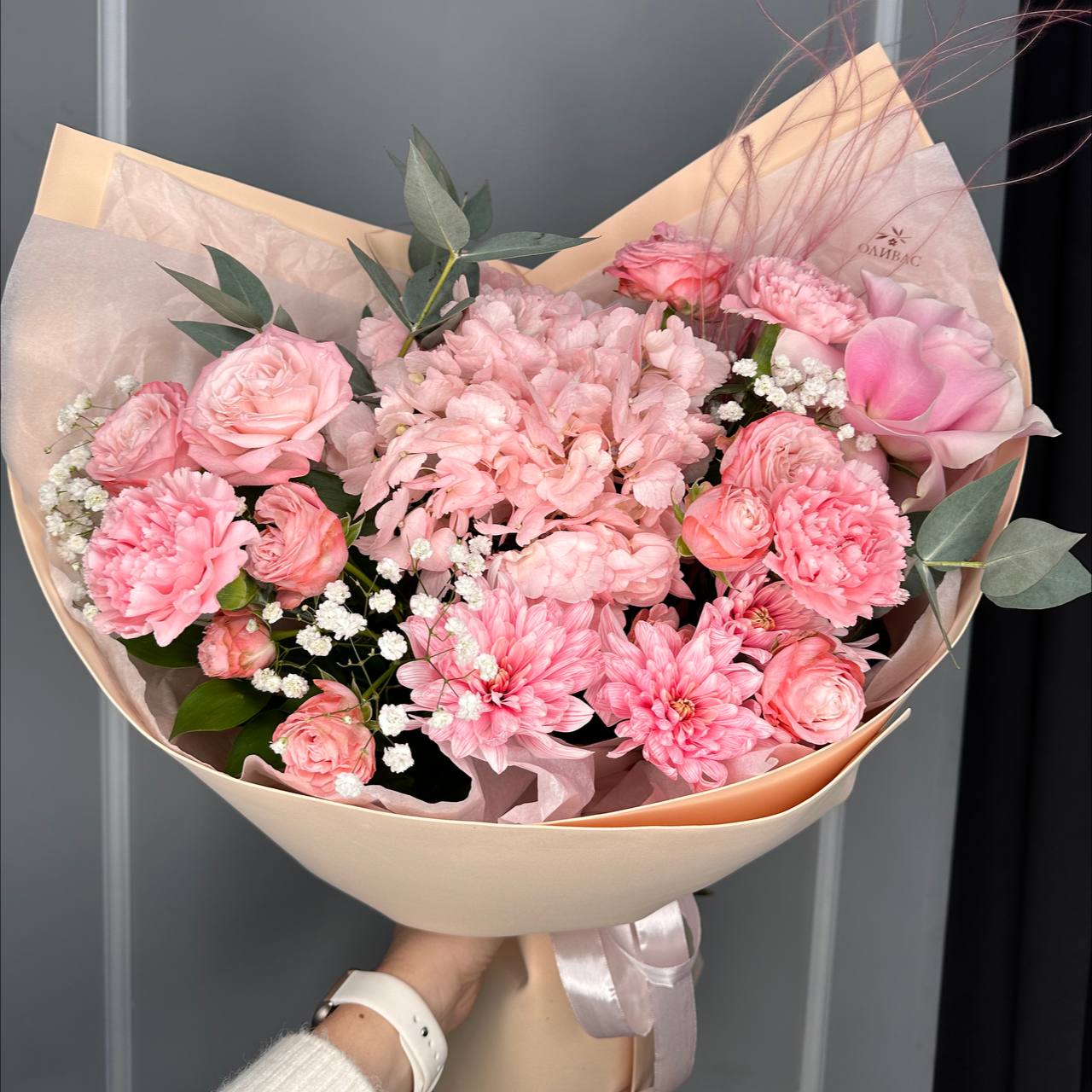 Эффектный сборный букет с гортензией # 362